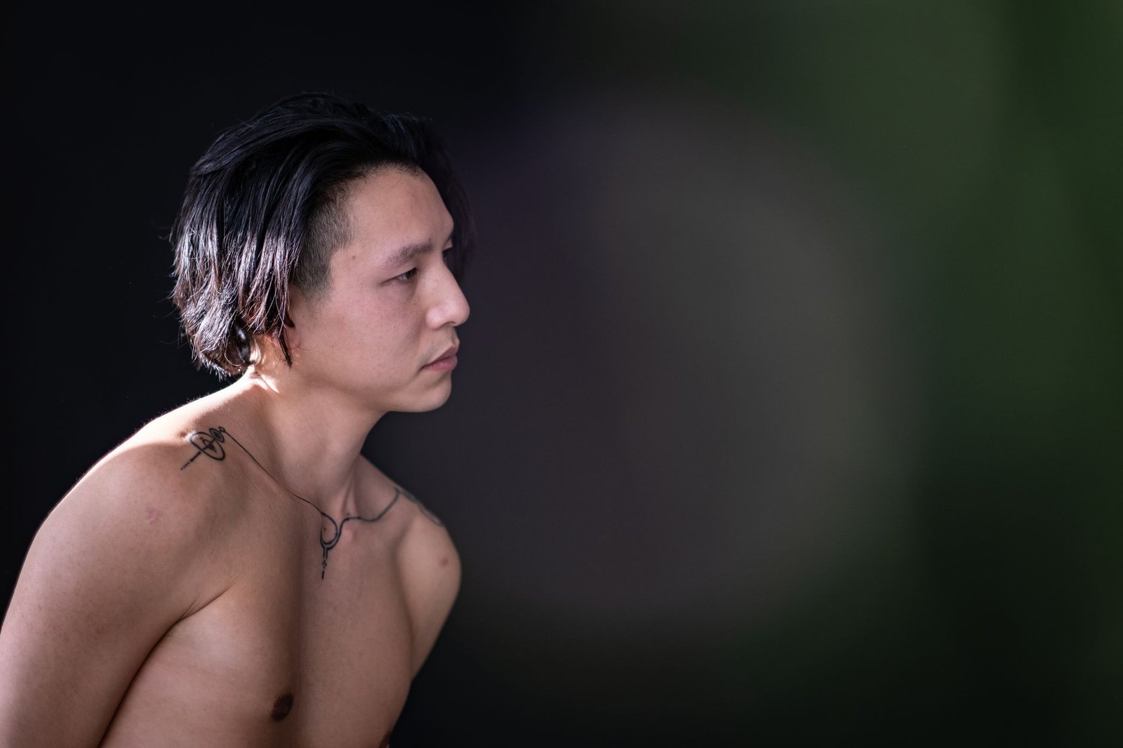 A profile view of a head held turned to one side, the sustained posture of cervical dystonia
